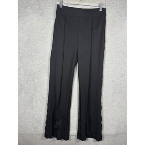 Spanx The Perfect Pant Black Wide Leg Pintuck Seam Ponte Trousers Women M Office